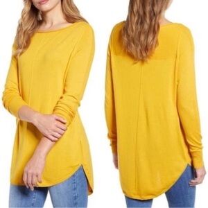 NWT Caslon Mustard Yellow Rod Shirttail Tunic Lightweight Sweater, Size L